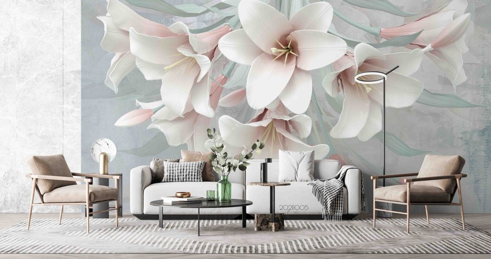 3D Lily Flower Wall Murals Wallpaper Murals Wall Sticker