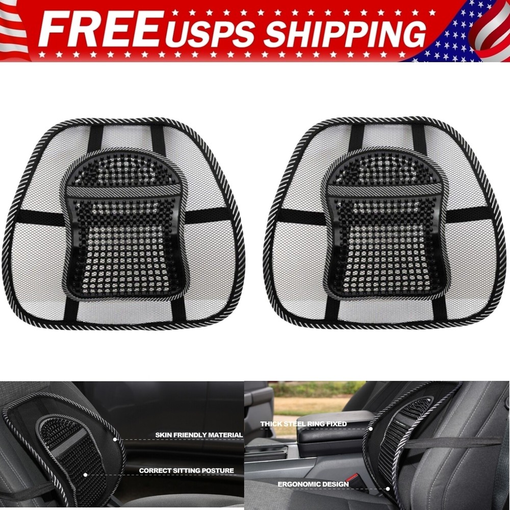 2Pack Car Seat Back Support Breathable Mesh Back Lumbar Cushion w/ Massage Beads