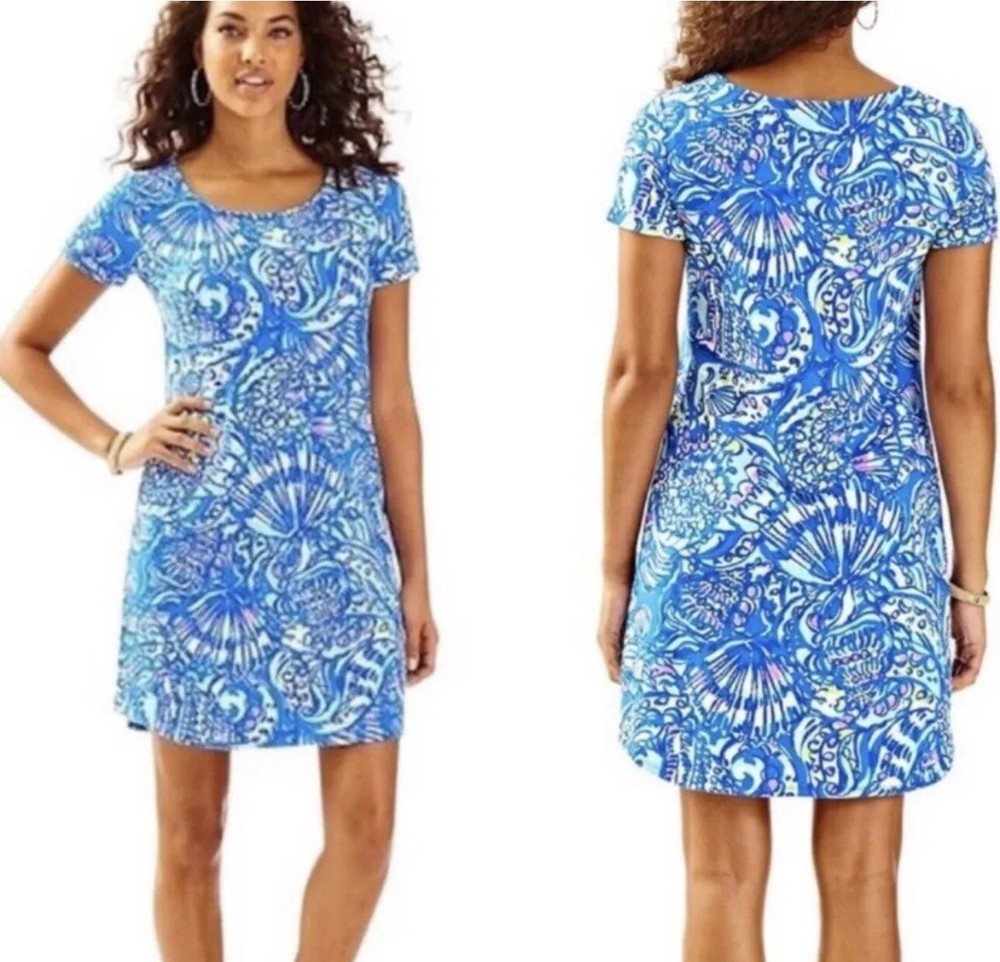 EUC Lilly Pulitzer Tammy French Terry Swing Dress Brilliant Blue Ceviche Size M