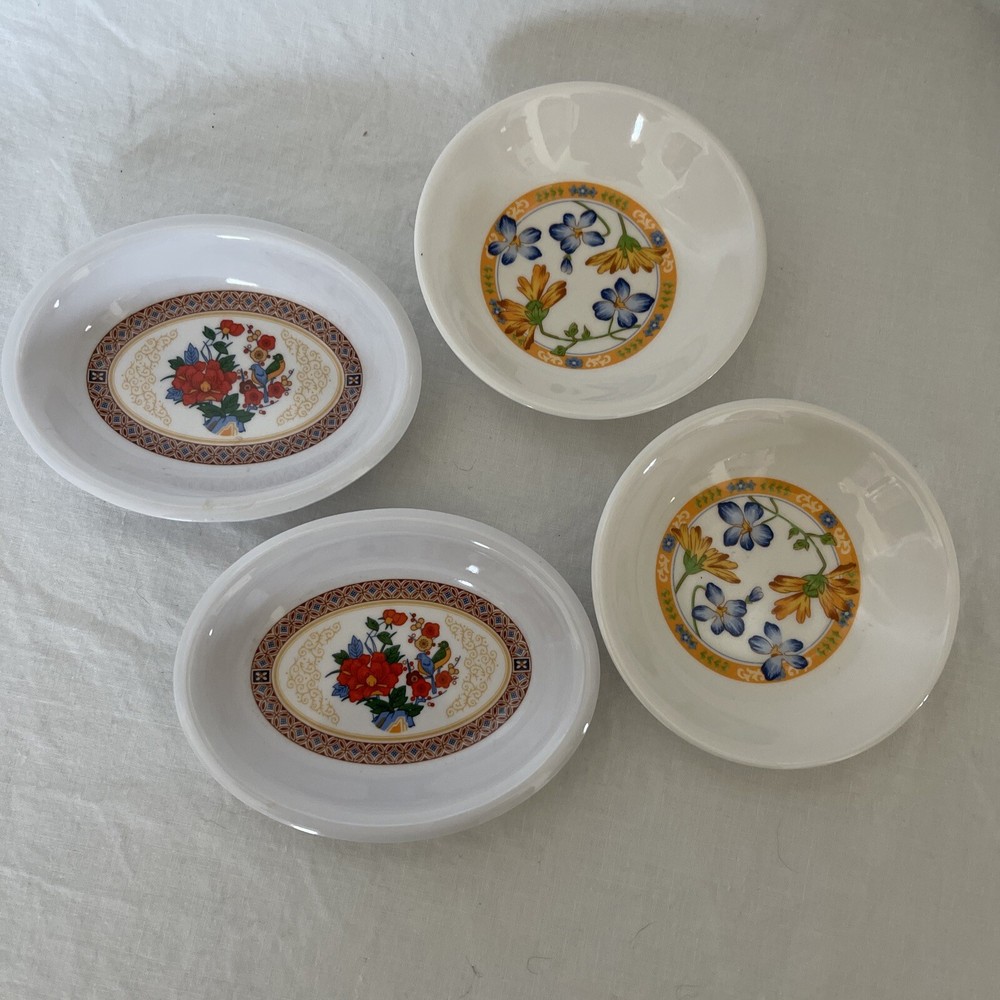 Melamine Ware ShunTa & TOMBOLO Set 4 Small Bowls  Tea Bag Holders Sauce Flowers
