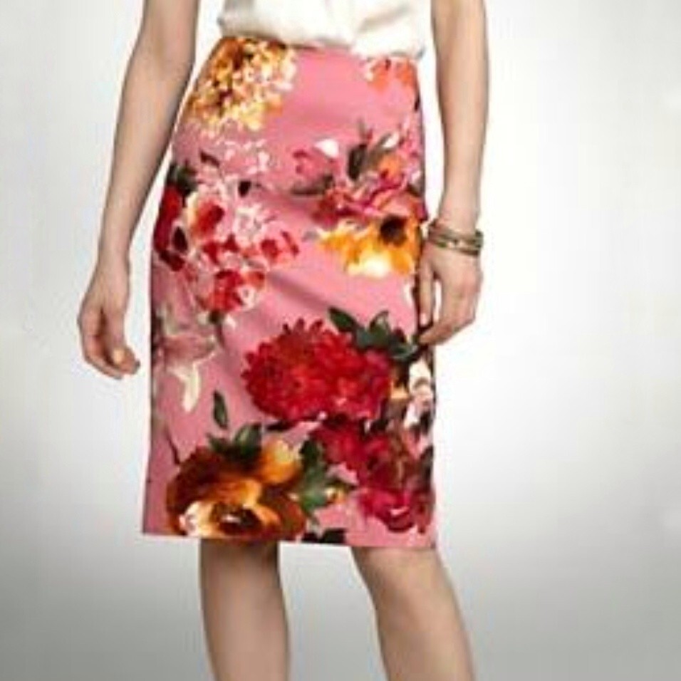 Talbots Pencil Skirt Pink Floral Stretch High Waist Wmn's Size 6