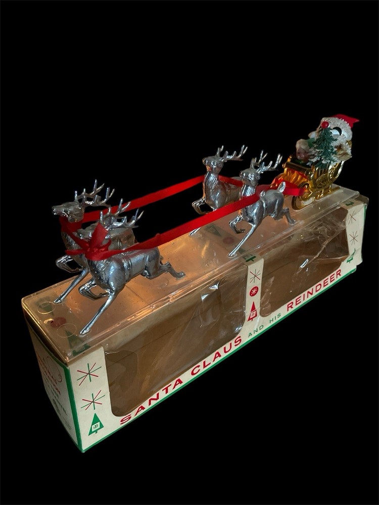 Vintage Bradford  Early Santa With Reindeer And Elf