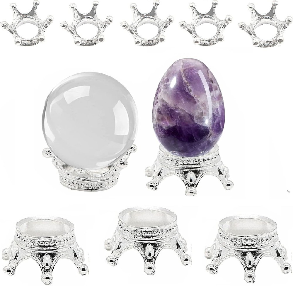 10-Piece Silver Metal Crystal Ball Stands for Globes & Stones - 2 Sizes