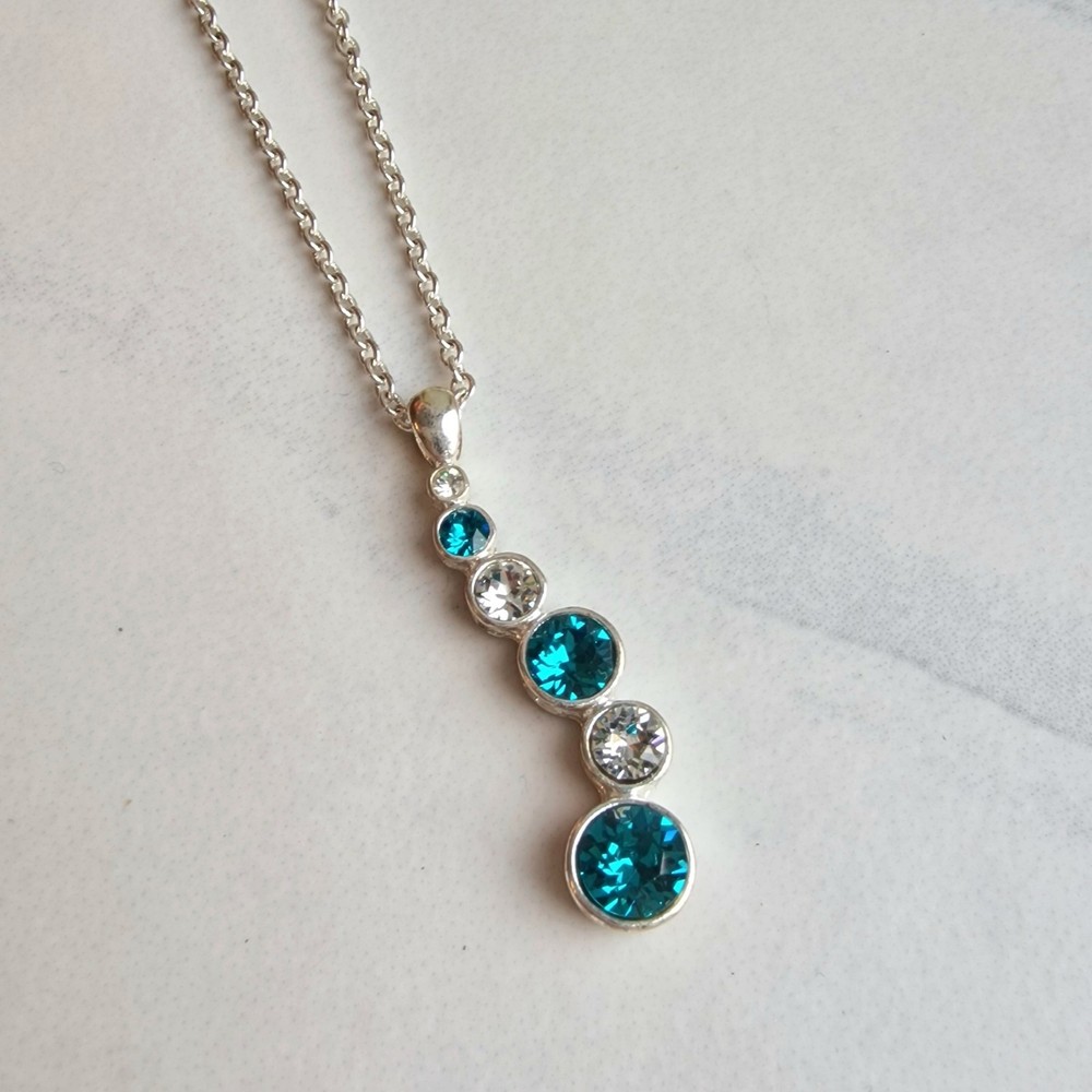 Blue Silver Rhinestone Bubble Pendant Necklace with 41-50cm Silver Tone Chain
