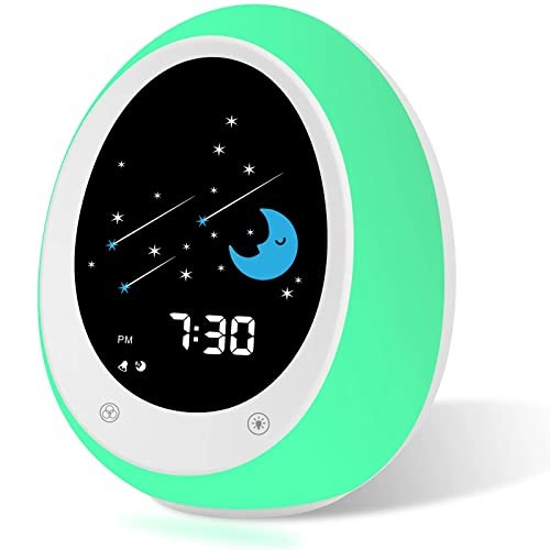 Kids Alarm Clock, Toddler Sleep Training Clock with Sun & Moon, Sound
