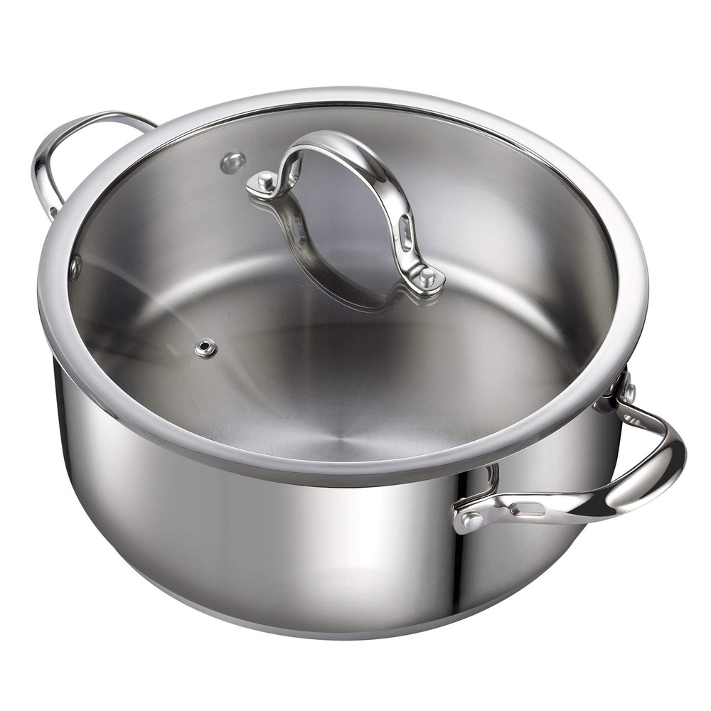 Dutch Oven Casserole with Glass Lid, 7-Quart Classic Stainless Steel Stockpot...