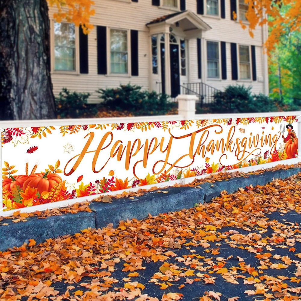 Happy Thanksgiving Banner Decoration Elegant Fall Maple Leaves Banner for Th