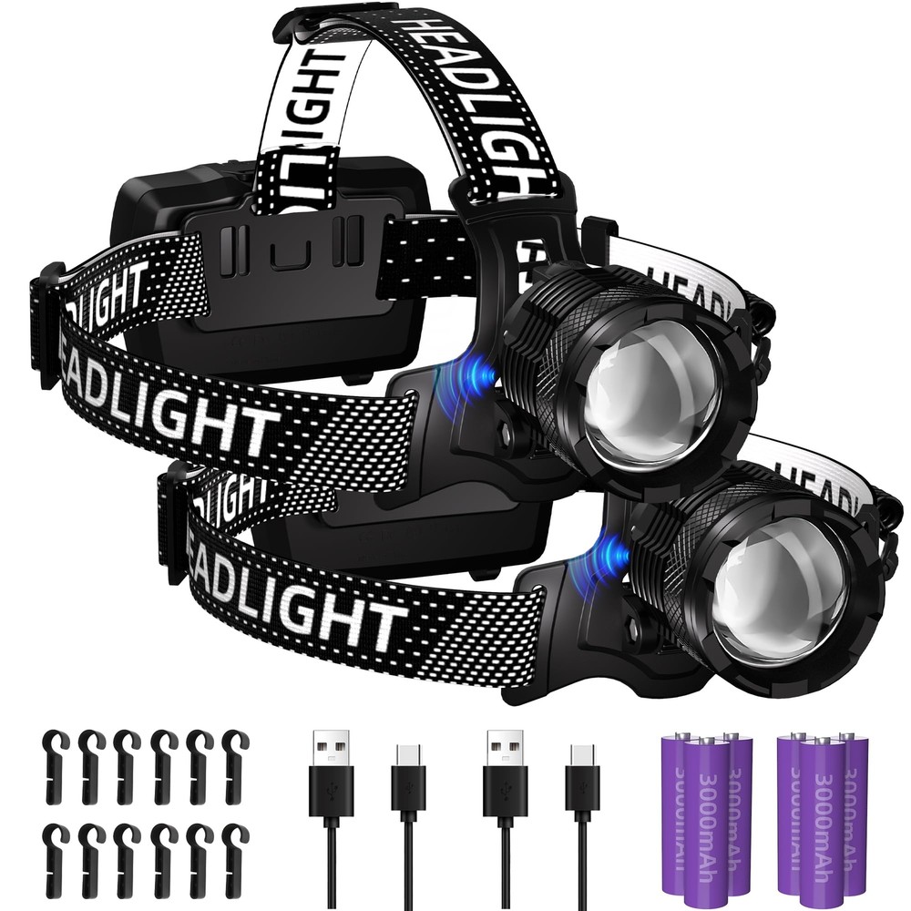 100,000LM Rechargeable LED Headlamp 40H Long Battery Life, Super Bright Senso...