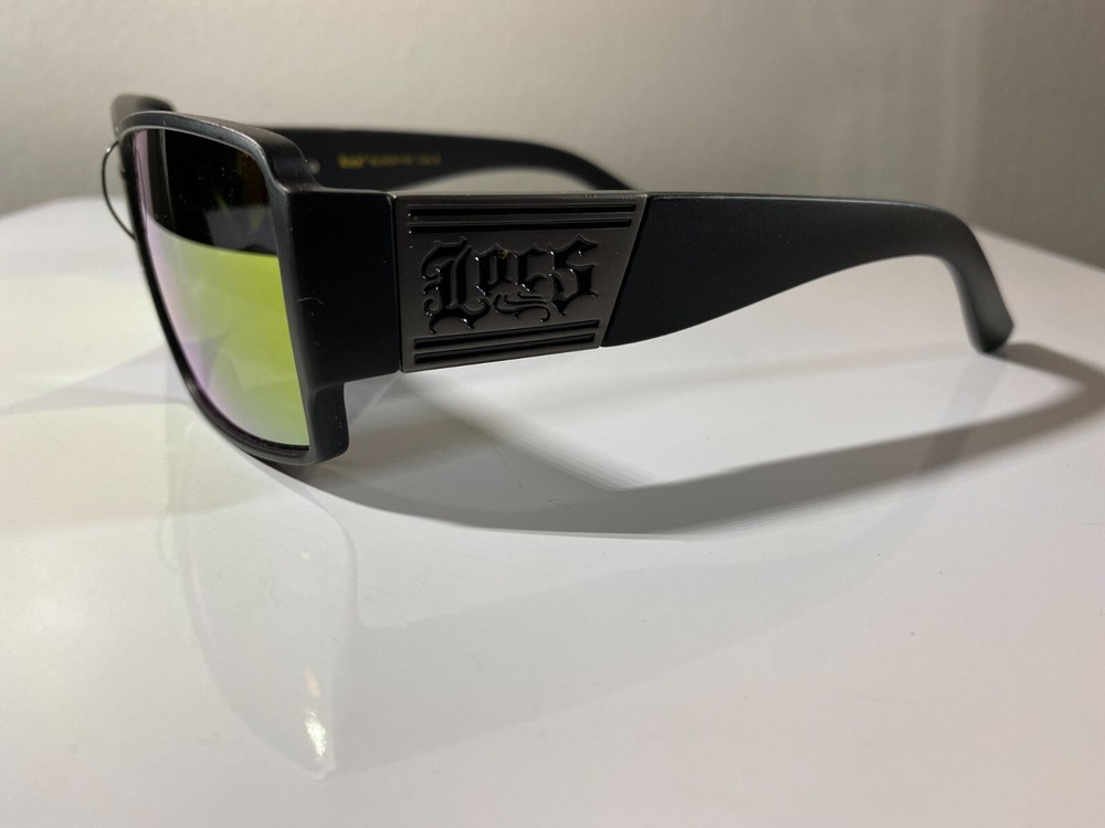 Men's black frame designer sunglasses with yellow reflective lenses