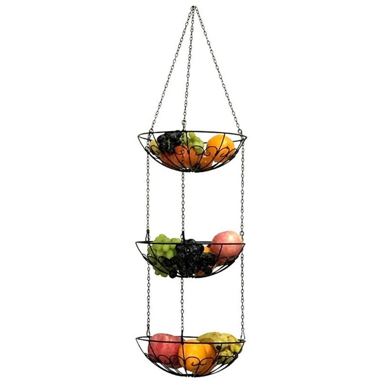 3-Tier Hanging Fruit Basket Heavy Duty Wire Vegetable Storage Bowl Kitchen Decor