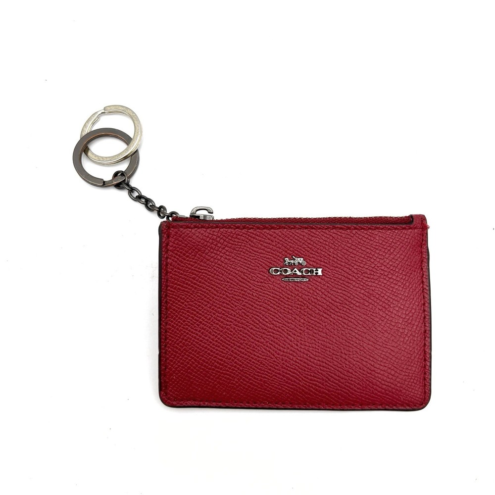 Coach Mini Skinny ID Case Leather Wallet keychain Fair Condition Red *READ*