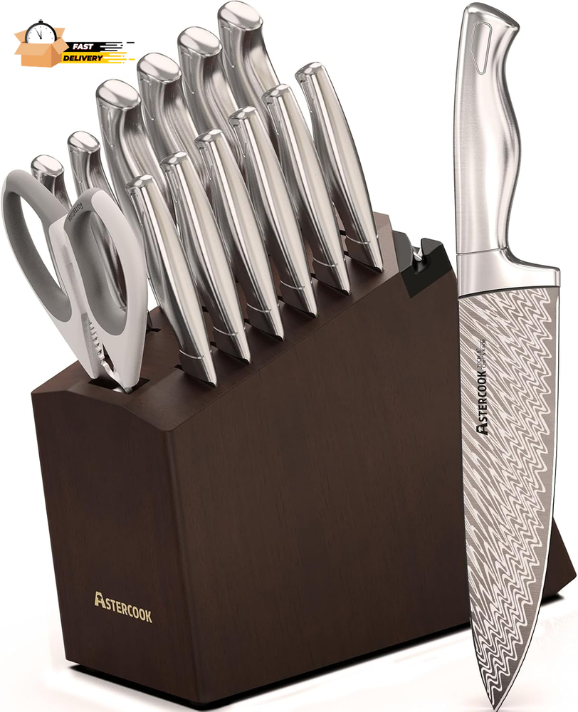 Knife Set,  15 Pcs Knife Sets for Kitchen with Block, Dishwasher Safe Kitchen Kn