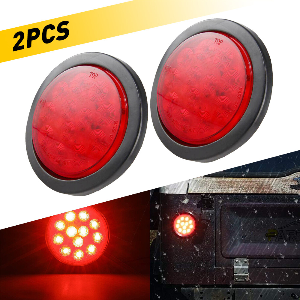 2-Pack Round Red 4-Inch 24-LED Waterproof Truck Trailer Lights - Turn Signal, Stop, and Tail Lights for Enhanced Safety and Visibility