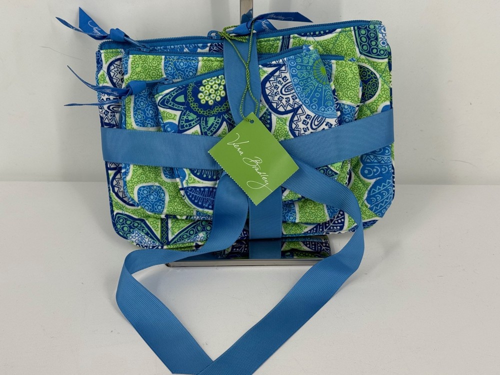 NWT Vera Bradley Doodle Daisy Floral Cosmetic Trio Make-Up Set of 3 Bags
