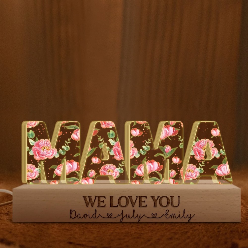 Custom 3D LED Mommy Flower Light with Kids' Name for Mother's Day-image