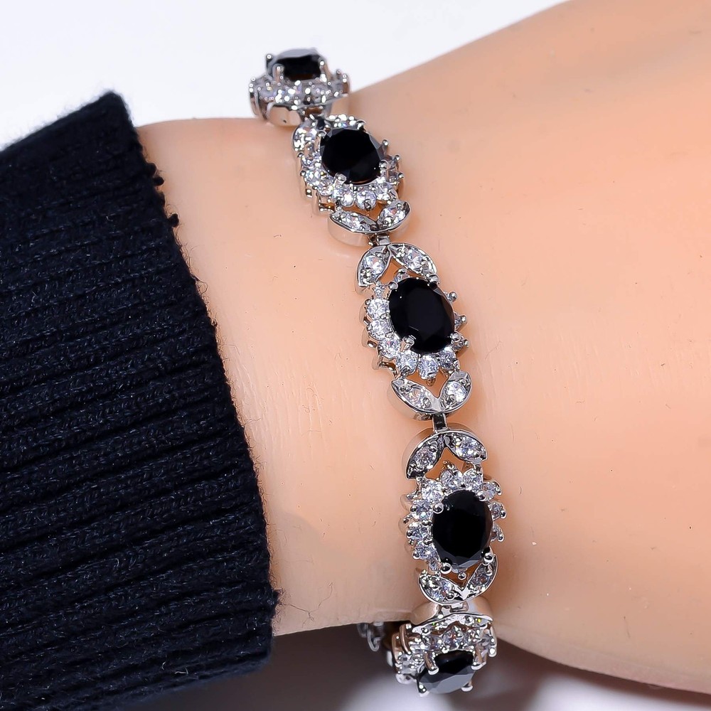 Black Onyx Cubic Zirconia 925 Sterling Silver Tennis Bracelet 7.99 Inches B974070737