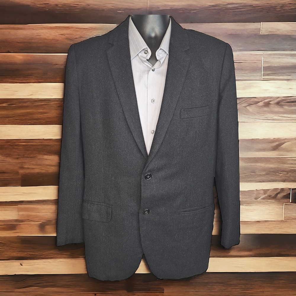 Bespoke Blazer Jacket Mens 40R Charcoal Heathered Stripe Soft Flannel