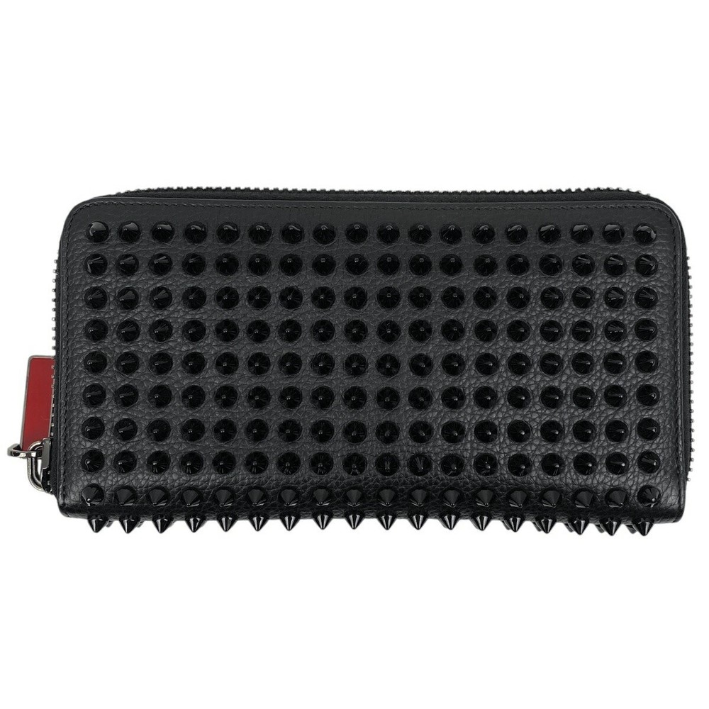 Christian Louboutin Black Studded Leather Long Wallet with Round Zipper