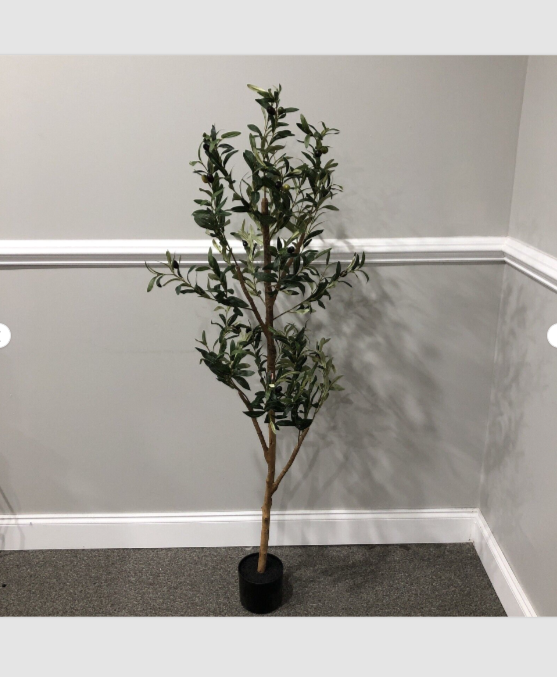 Kazeila 5 Ft Artificial Olive Tree with Silk Leaves and Wood-Like Trunk