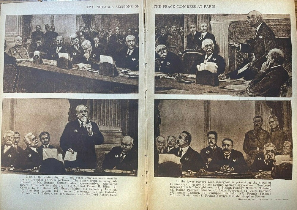 1919 Vintage Illustration Peace Conference World War I Paris France