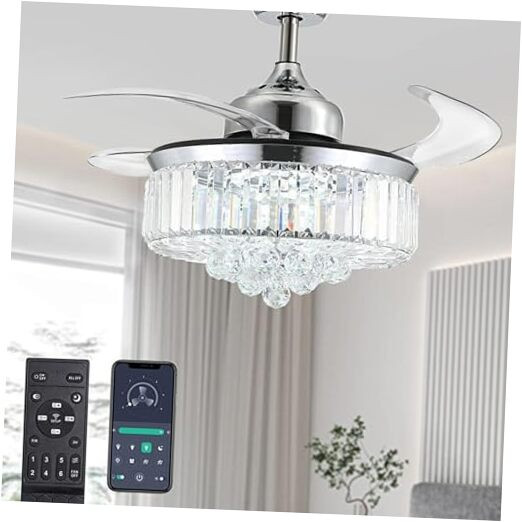 Dimmable Modern Crystal Fandelier with Remote and Lights