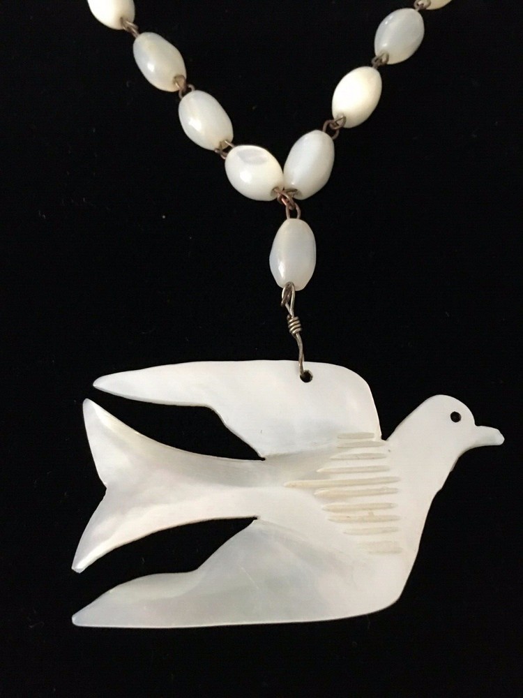 Vintage Mother of Pearl Dove Pendant Necklace