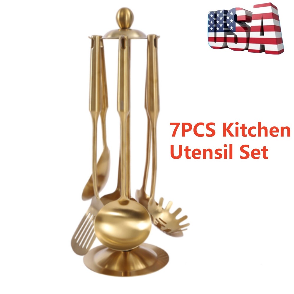 7-Piece Stainless Steel Kitchen Utensil Set with Spatula and Serving Spoon