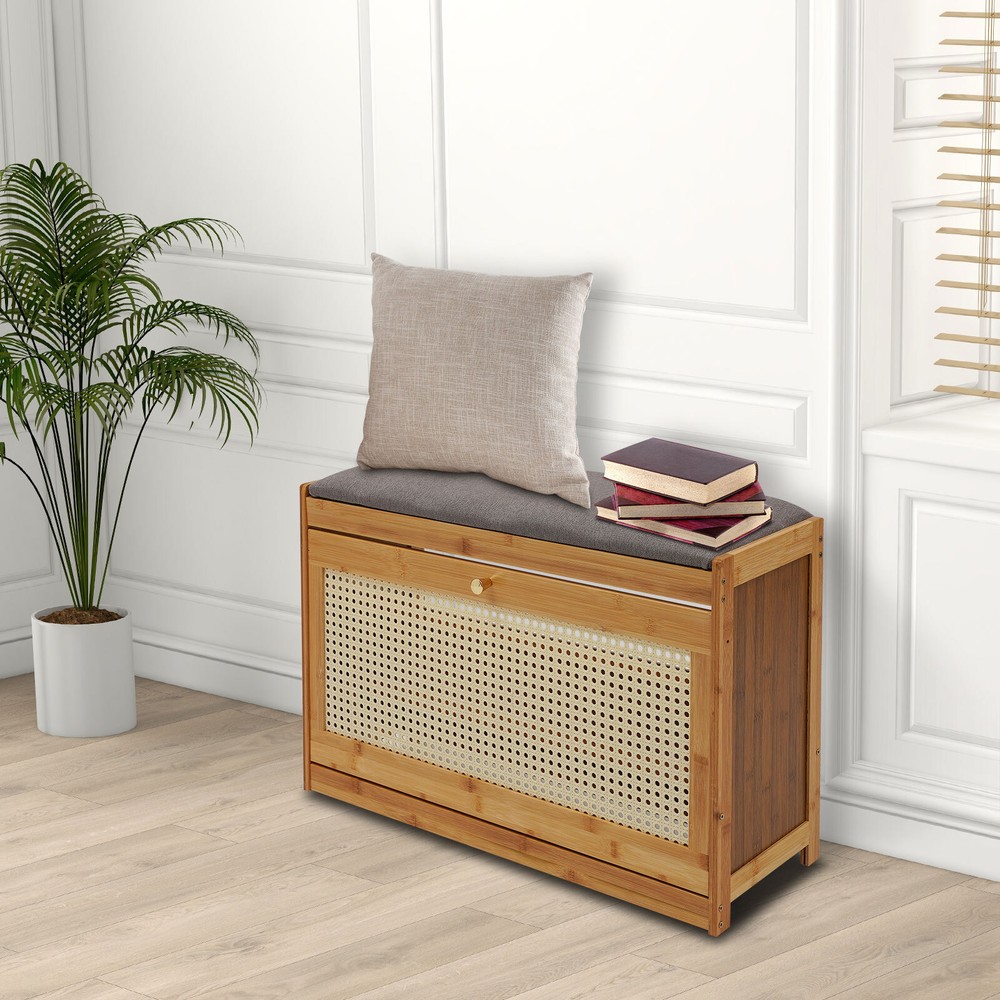 Bamboo Shoe Bench Shoe Rack Organizer Entryway Storage Shelf Stool 26*10*18