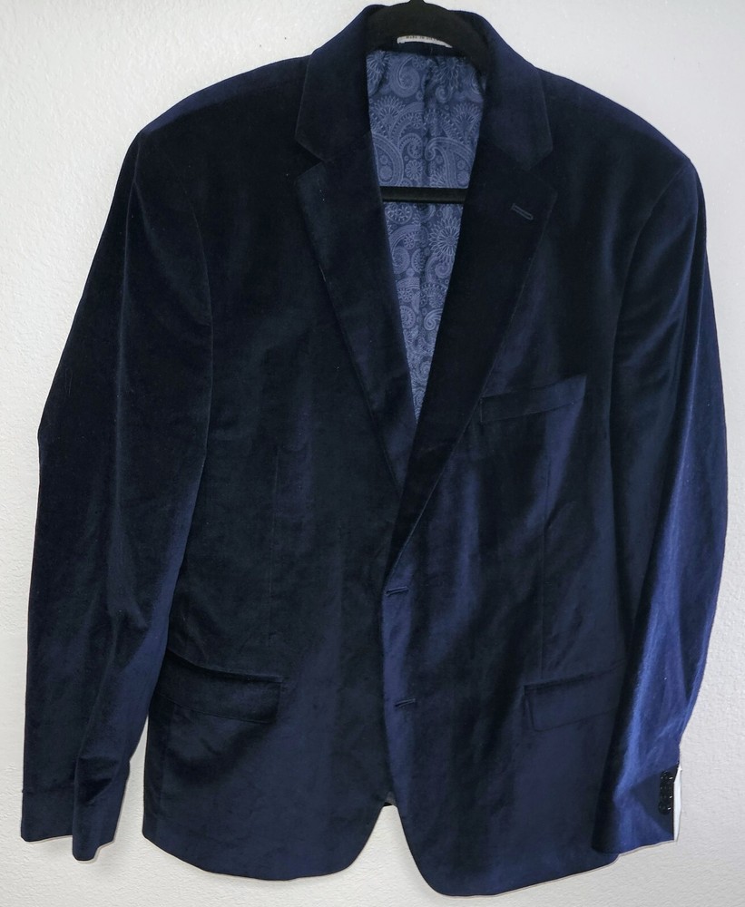 New Alfani Performance Slim Fit Blue Two Button Sport Coat Blazer 46R Long