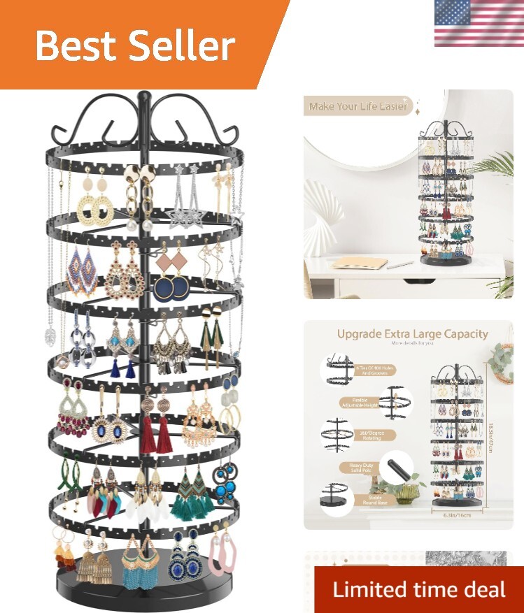 Portable 6-Tier Adjustable Rotating Metal Earring Display Stand