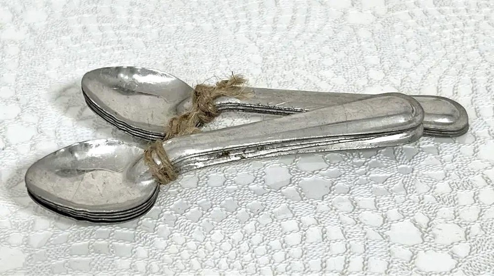 Vintage Pre-War Aluminum Spoon Set of 10 Retro Japanese Kitchenware
