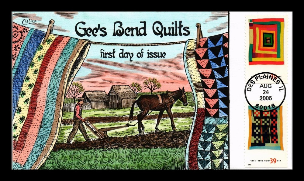 DR JIM STAMPS US COVER GEE'S BEND QUILTS FDC COMBO COLLINS HAND PAINTED