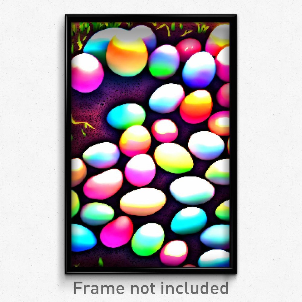 Pixel Art Poster - Bright Eggs (8 Bit Psychedelic Trippy Weird Video Game Print)