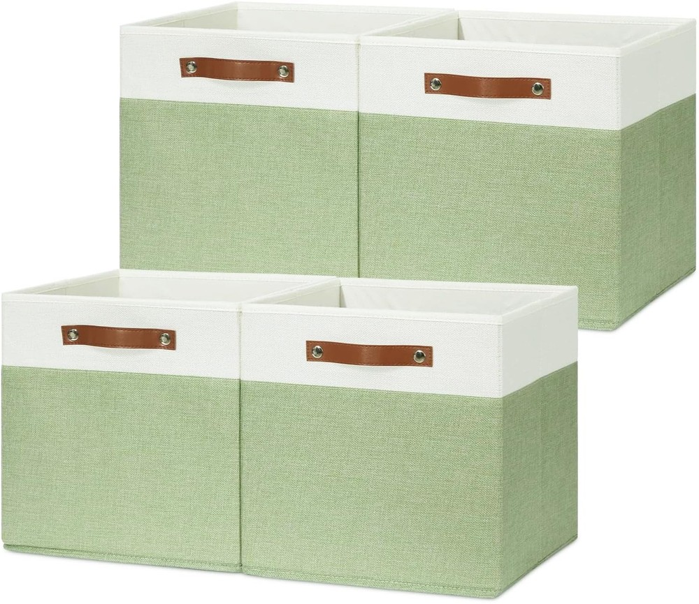 13x13 Fabric Storage Cubes Set of 4 Canvas Organizer Bins for Shelves