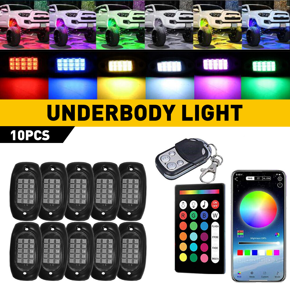 RGB LED Rock Lights Neon Underbody Strip Underglow Light Kit For Off-Road Truck