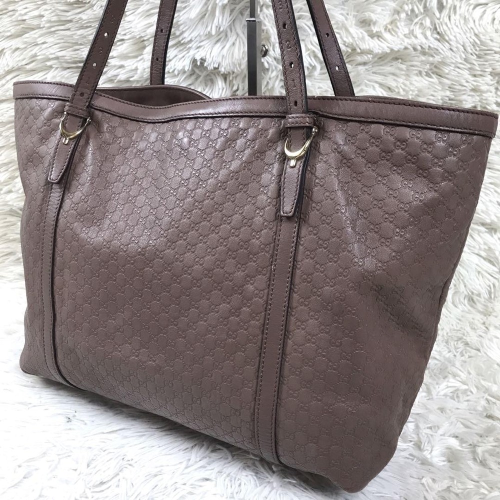 Gucci Microshima Brown Leather Tote Bag Large Capacity A4 Size New