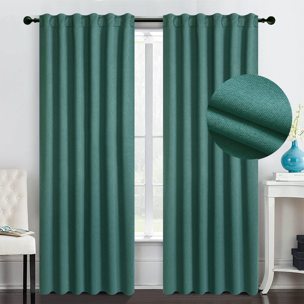 Teal Drapes Faux Linen Room Darkening Window Curtains Insulated Panels for Bedro
