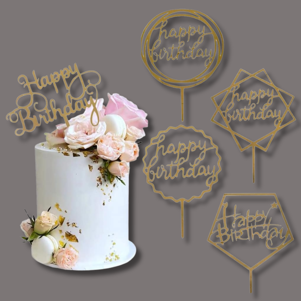 8-Piece Gold Glitter Acrylic Happy Birthday Cake Topper Set
