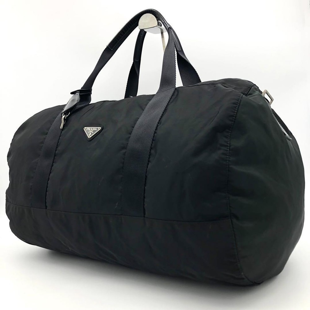 Rare PRADA Tessuto Nylon Black Boston Bag with Padlock & Key in Excellent Condition