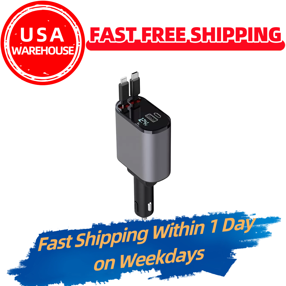 120W 4-in-1 Retractable Car Charger with USB-C Fast Charging