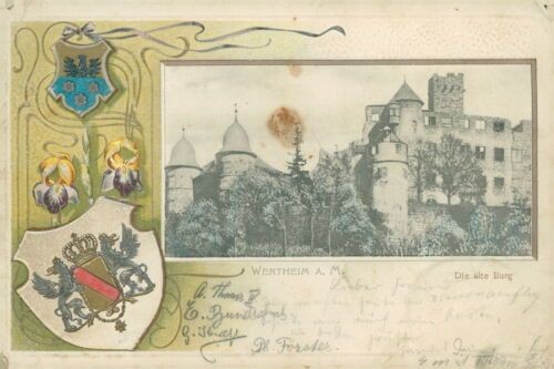 Ansichtskarte Wertheim 1901 Prägekarte Wappen Heraldik Die alte Burg (Nr.772)