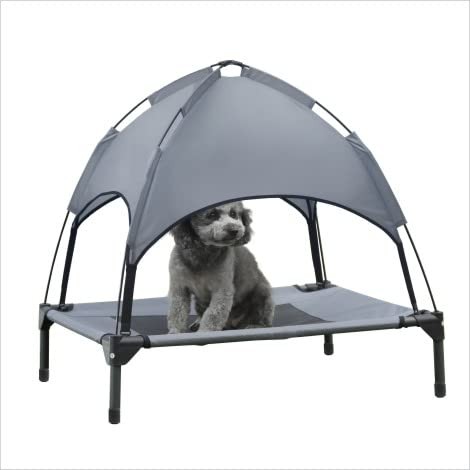 Upgraded 30IN Light Gray Elevated Outdoor Dog Bed with Canopy  