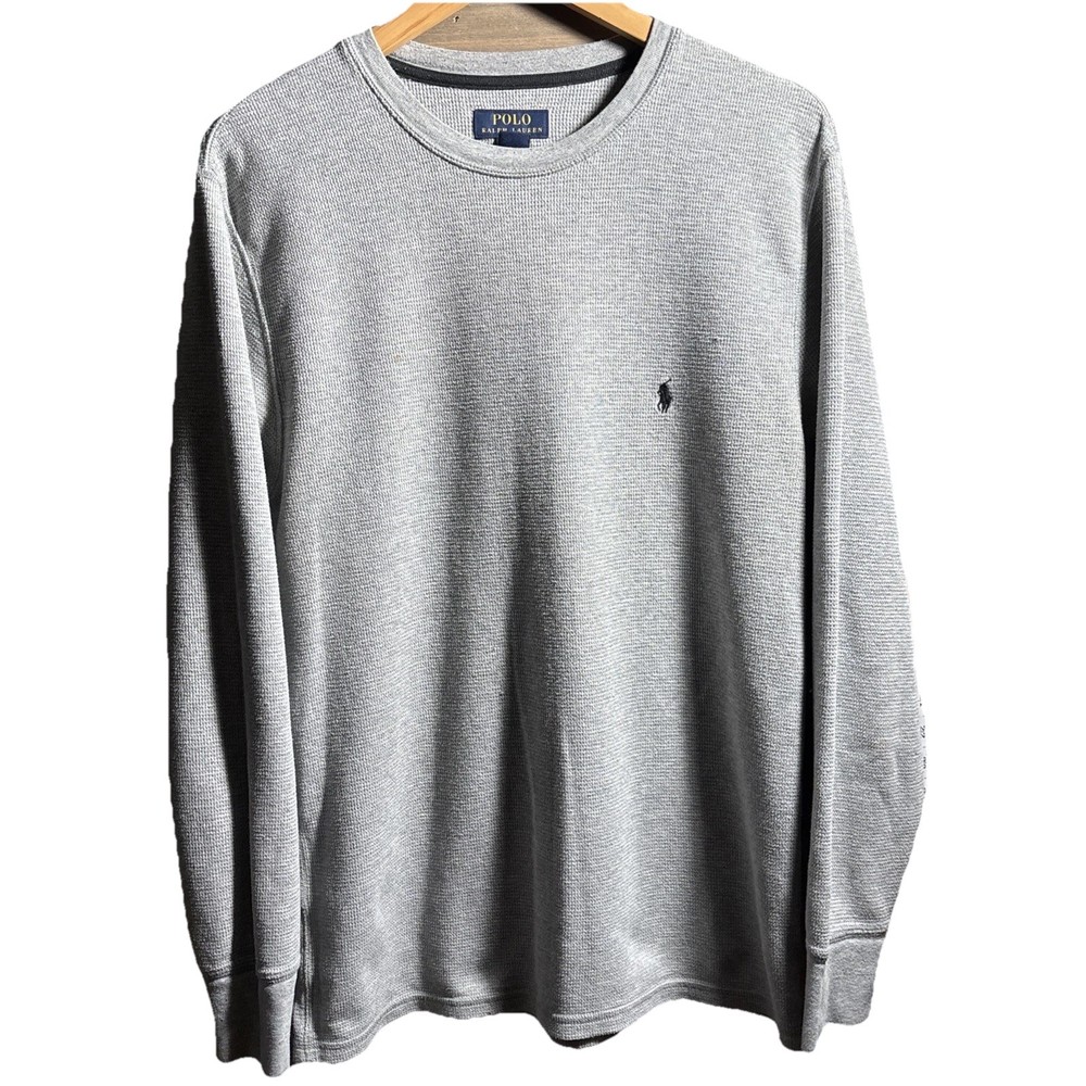 Vintage Polo Ralph Lauren Men Shirt L Gray Long Sleeve Waffle Knit Thermal