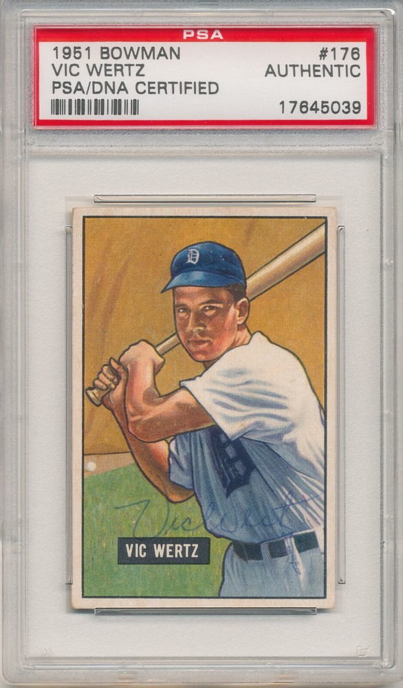 1951 Bowman VIC WERTZ #176 Signed Auto Slabbed Card Detroit Tigers PSA/DNA