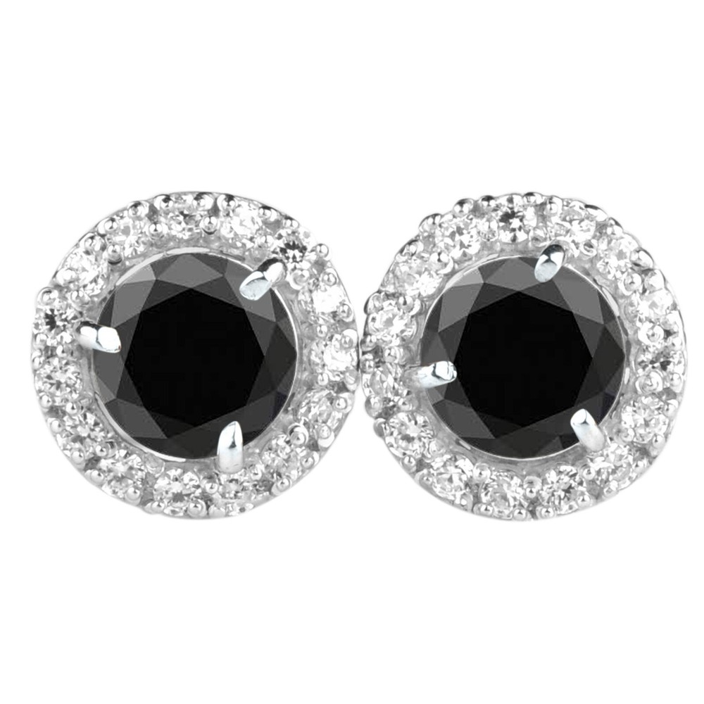 Solid 925 Sterling Silver 3.73Ct Round Shape 100% Natural Black Diamond Studs