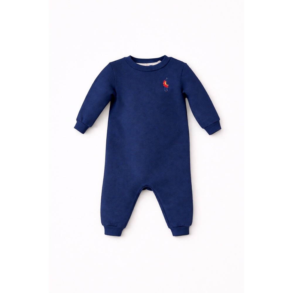 Ralph Lauren Coverall Baby 6M Navy Blue Rainbow Pony Fleece Romper One Piece