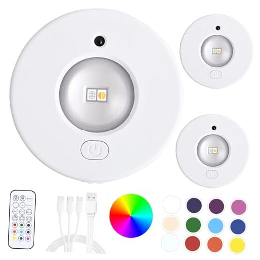 Wireless Puck Lights, 12 Colors Changeable LED Closet Lights with Remote &