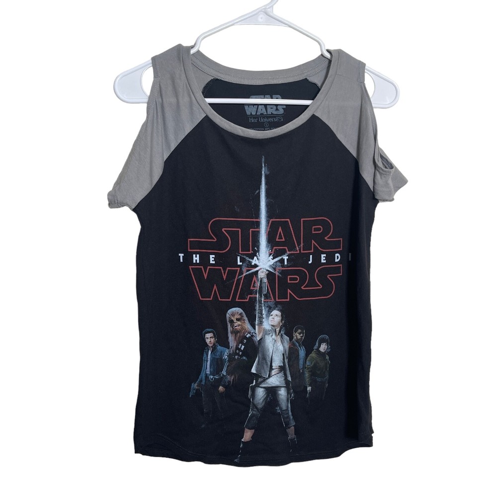 Her Universe Star Wars The Last Jedi T-Shirt Women's Small Cold Shoulder Gray