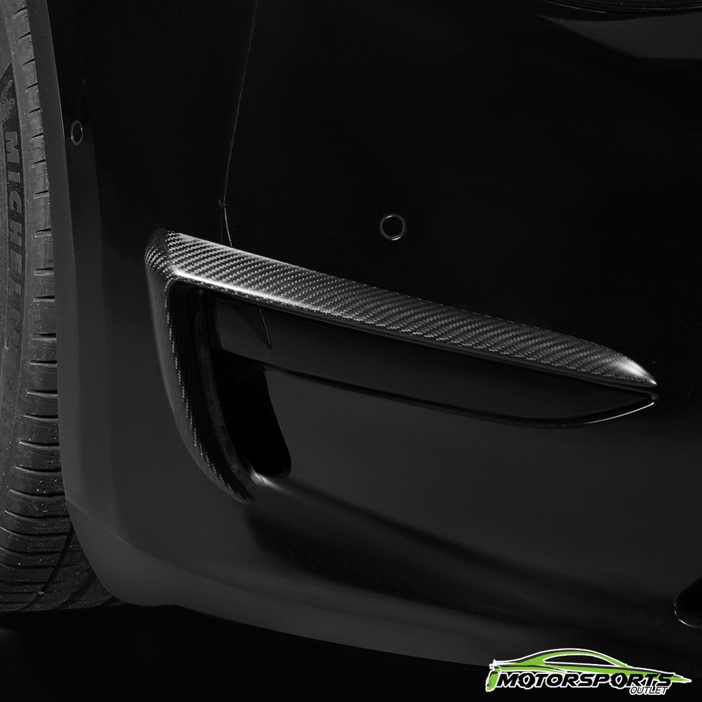 Fit 19-23 Model 3/Y Carbon Fiber 3K Front Fog Light Trim Cover Frame Matte Black