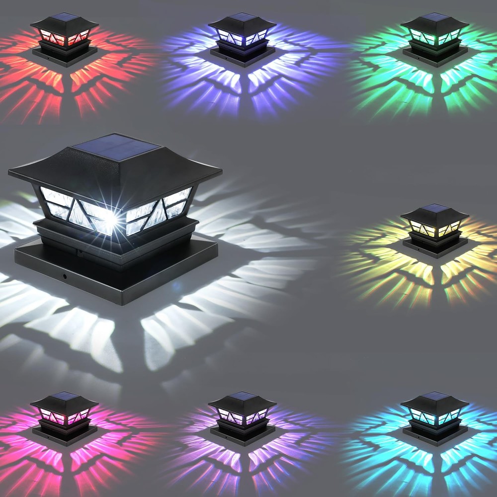 Solar Post Cap Lights Waterproof RGB Color Changing for Outdoor Fence